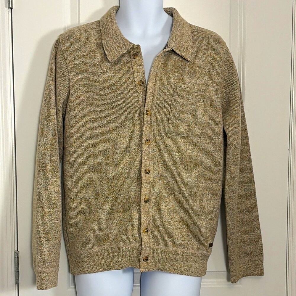 Buffalo Men's Beige Heathered Knit Button-Up Cardigan Sweater M grandpa chic